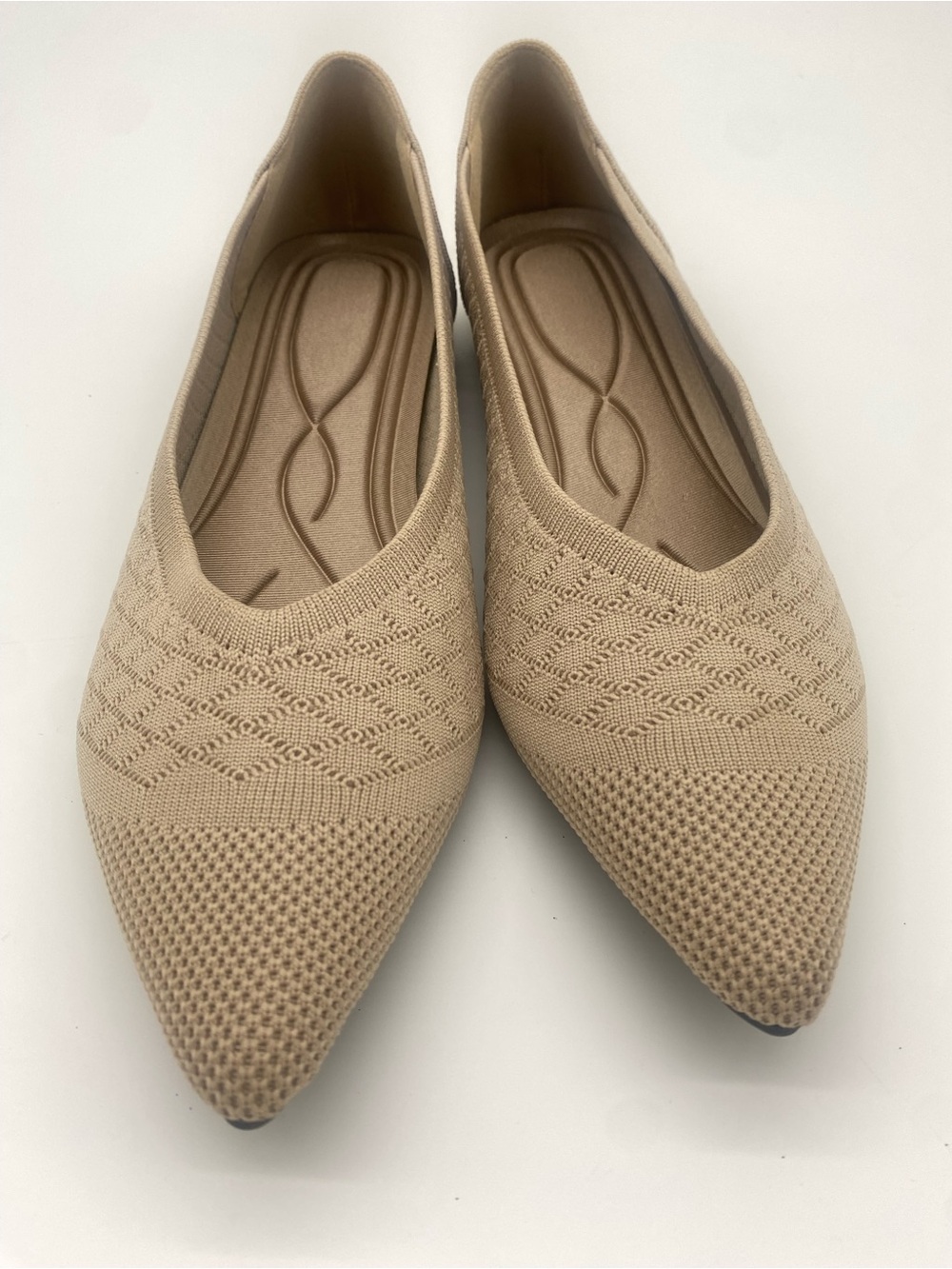 Aomigoct Women’s Size 9 Pointed Toe Knit Ballet Flats Beige Cushioned Slip On